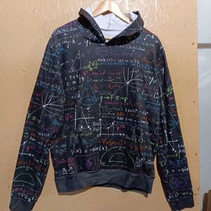 FreshHoods Mens Math Hoodie Black Mathematics Formula All Around Print Size L